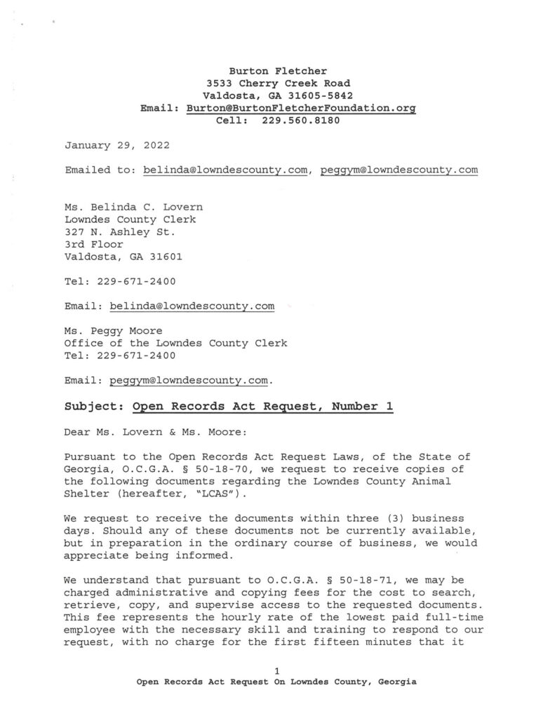 Open Records Act Request Burton Fletcher Foundation